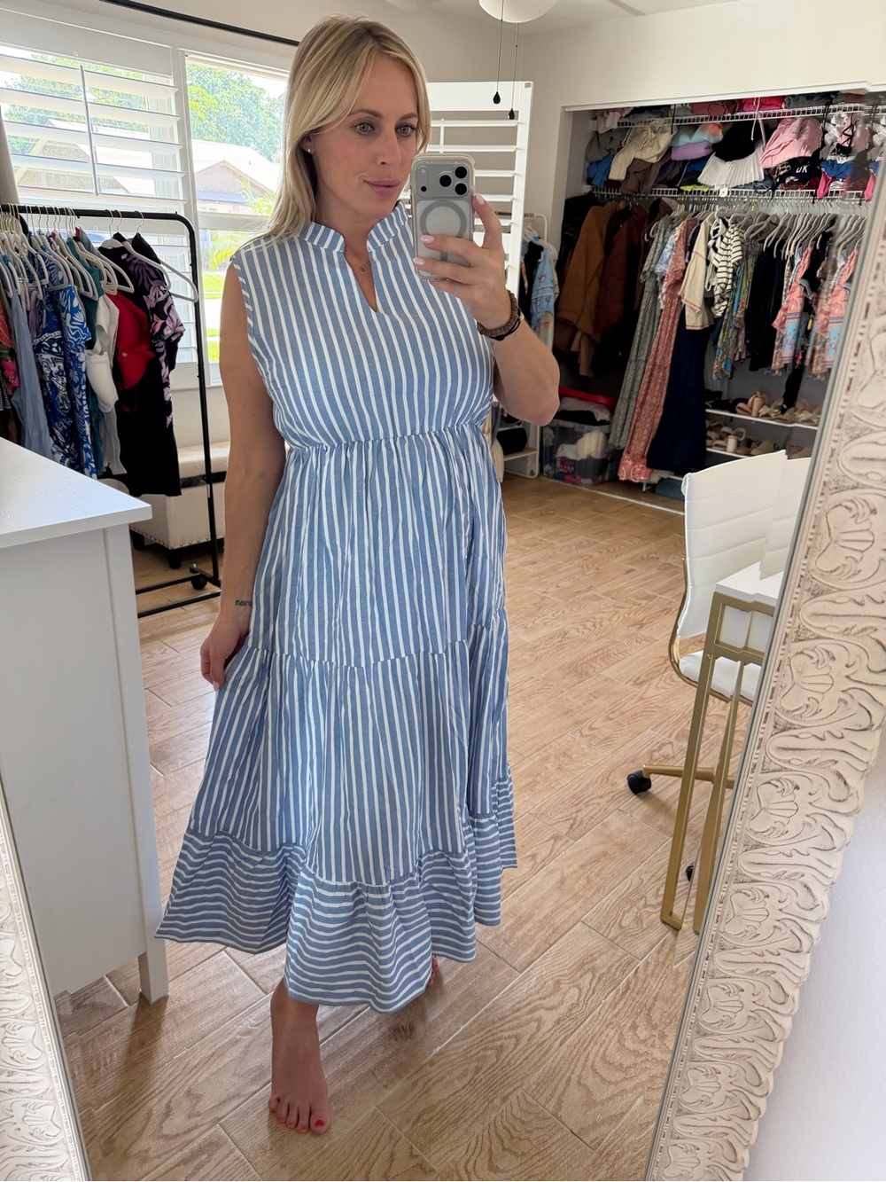 SHEIN Blue & White Striped Midi Dress
